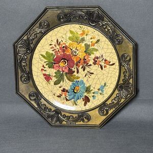 Vintage Norleans Made in Italy Plastic Pewter Floral Wall Plate-Wall Decor